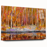 Abstract Minimalist Landscape Paintings – Autumn Forest Reflection