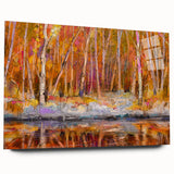 Abstract Minimalist Landscape Paintings – Autumn Forest Reflection