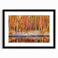 Abstract Minimalist Landscape Paintings – Autumn Forest Reflection