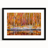 Abstract Minimalist Landscape Paintings – Autumn Forest Reflection