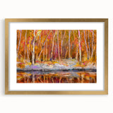 Abstract Minimalist Landscape Paintings – Autumn Forest Reflection