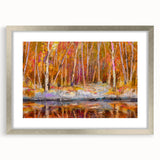 Abstract Minimalist Landscape Paintings – Autumn Forest Reflection