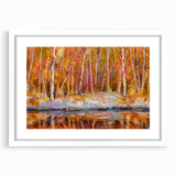 Abstract Minimalist Landscape Paintings – Autumn Forest Reflection