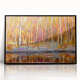 Abstract Minimalist Landscape Paintings – Autumn Forest Reflection