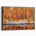 Abstract Minimalist Landscape Paintings – Autumn Forest Reflection