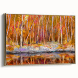 Abstract Minimalist Landscape Paintings – Autumn Forest Reflection