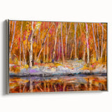 Abstract Minimalist Landscape Paintings – Autumn Forest Reflection