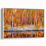Abstract Minimalist Landscape Paintings – Autumn Forest Reflection