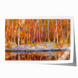 Abstract Minimalist Landscape Paintings – Autumn Forest Reflection