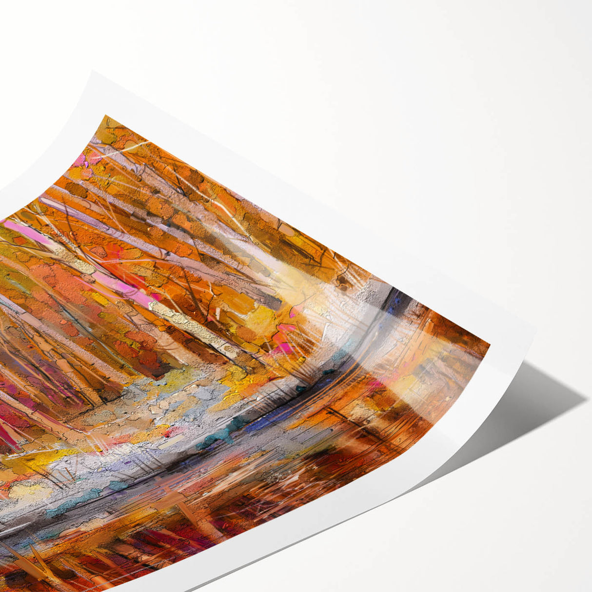 Abstract Minimalist Landscape Paintings – Autumn Forest Reflection