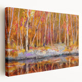 Abstract Minimalist Landscape Paintings – Autumn Forest Reflection