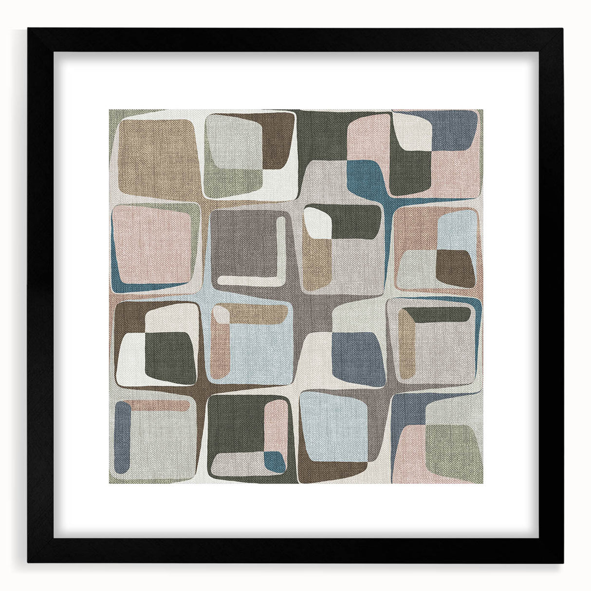 Geometric Abstract Painting - Beige & Blue Retro Wall Art