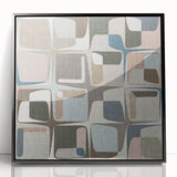Geometric Abstract Painting - Beige & Blue Retro Wall Art