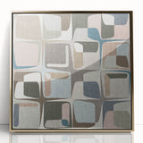 Geometric Abstract Painting - Beige & Blue Retro Wall Art