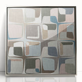 Geometric Abstract Painting - Beige & Blue Retro Wall Art