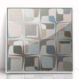 Geometric Abstract Painting - Beige & Blue Retro Wall Art