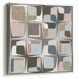 Geometric Abstract Painting - Beige & Blue Retro Wall Art