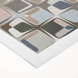 Geometric Abstract Painting - Beige & Blue Retro Wall Art