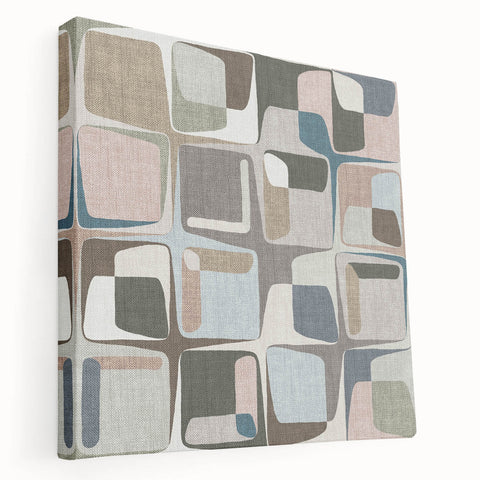 Geometric Abstract Painting - Beige & Blue Retro Wall Art