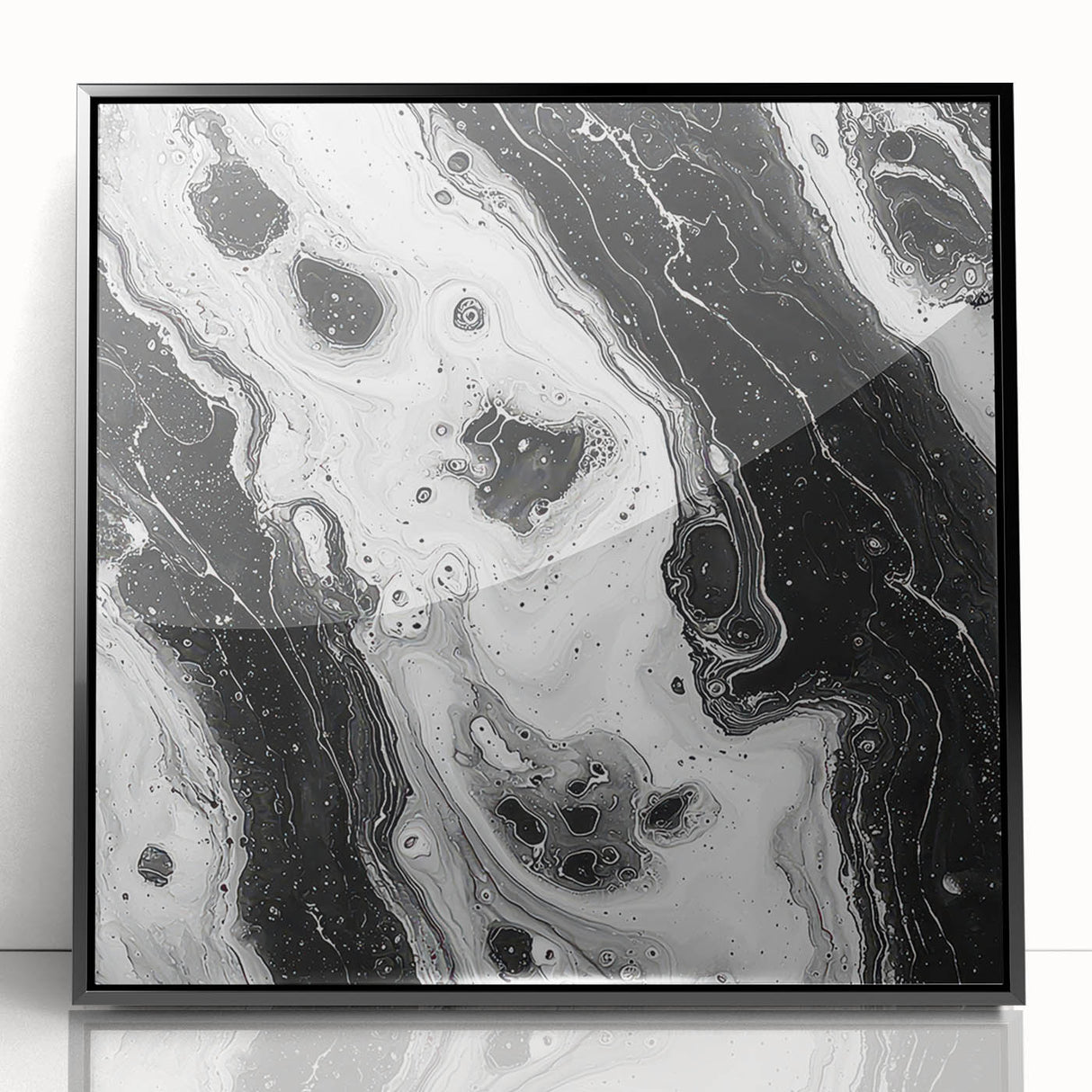 Modern Black and White Abstract Wall Art - Fluid Marble Canvas
