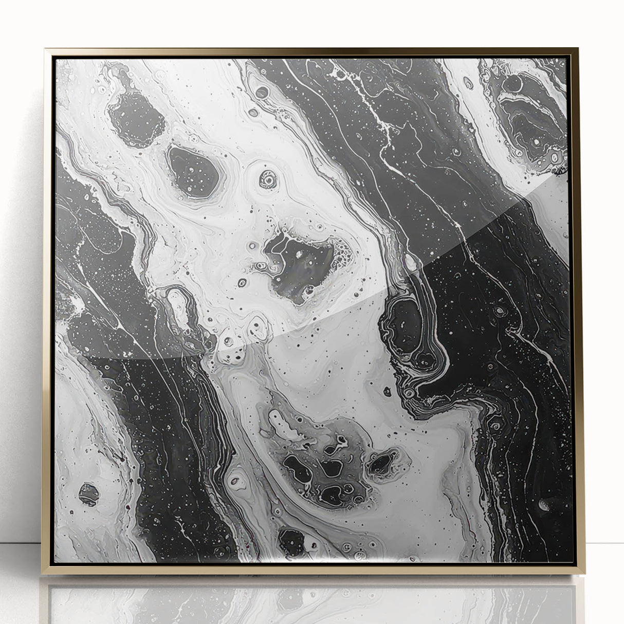 Modern Black and White Abstract Wall Art - Fluid Marble Canvas