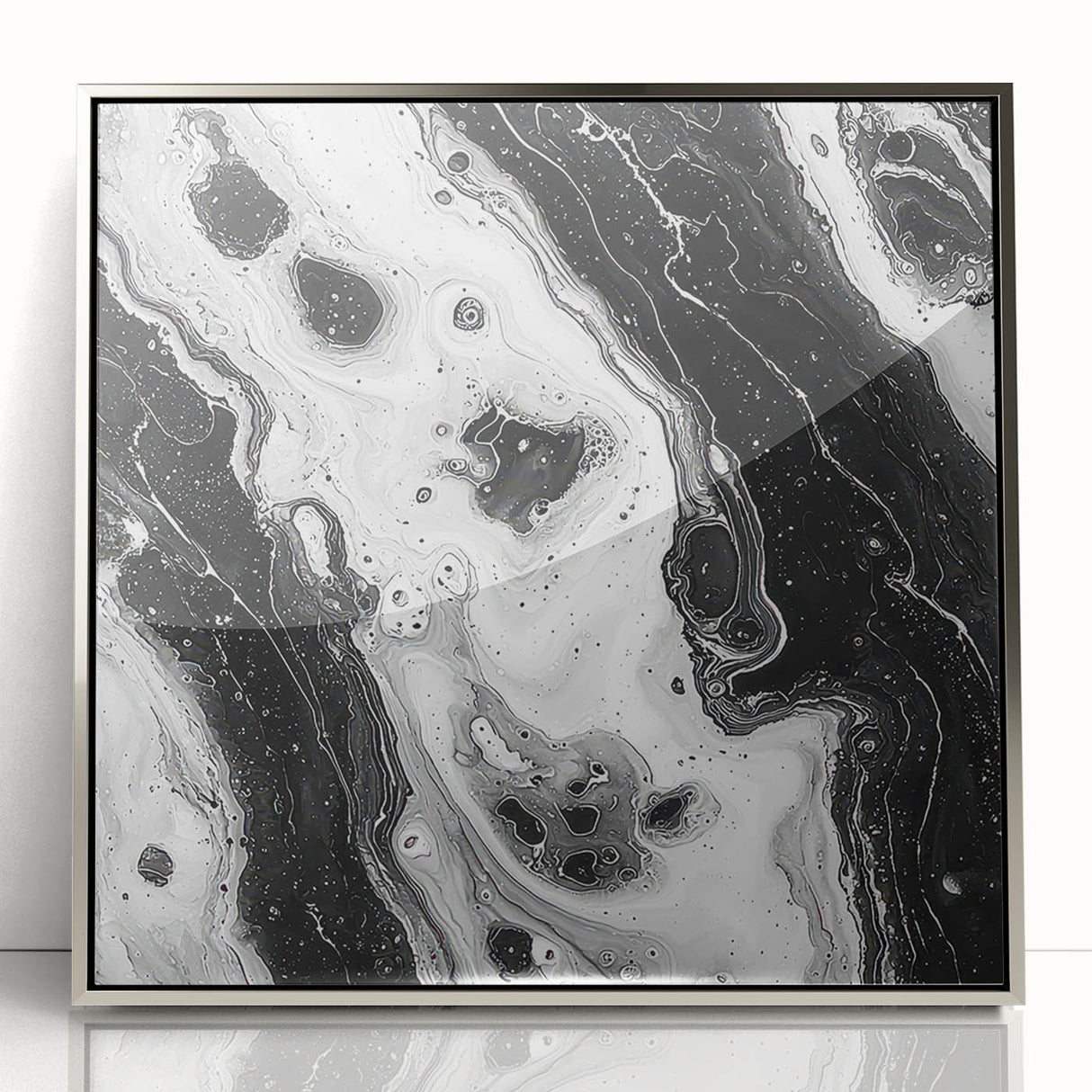 Modern Black and White Abstract Wall Art - Fluid Marble Canvas