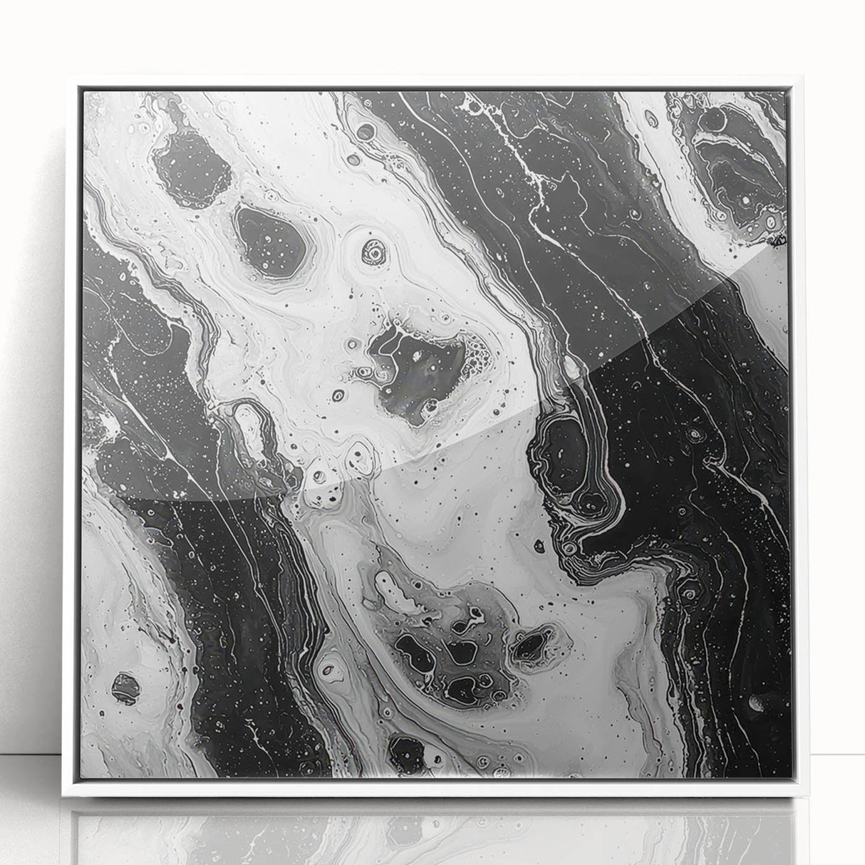 Modern Black and White Abstract Wall Art - Fluid Marble Canvas