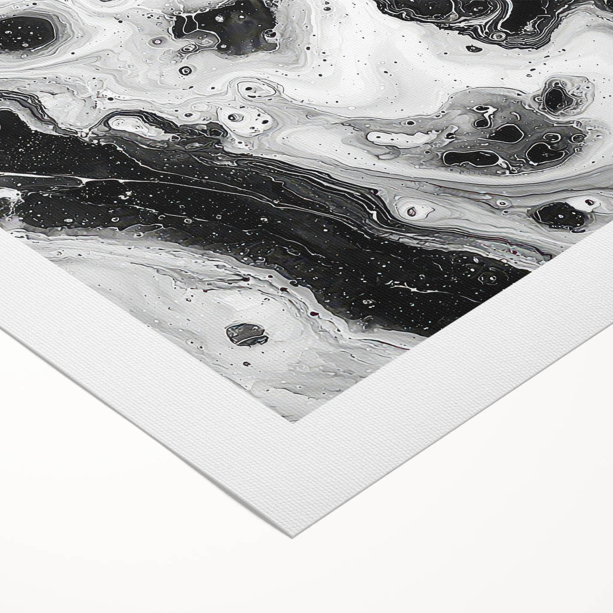 Modern Black and White Abstract Wall Art - Fluid Marble Canvas