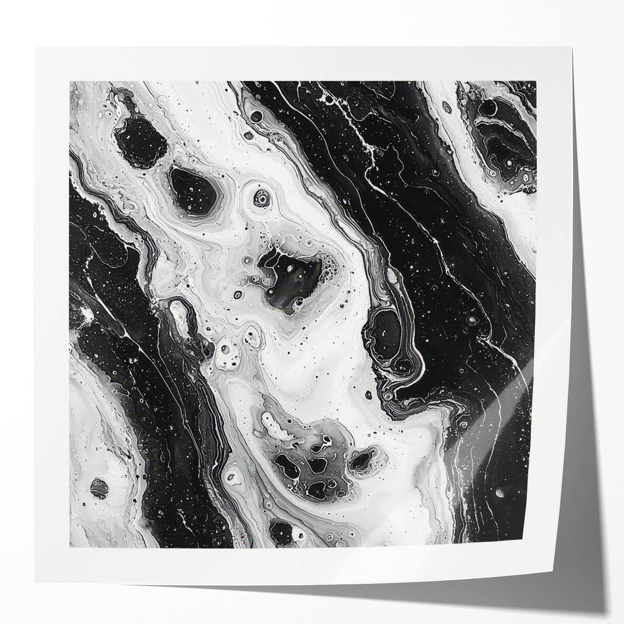 Modern Black and White Abstract Wall Art - Fluid Marble Canvas