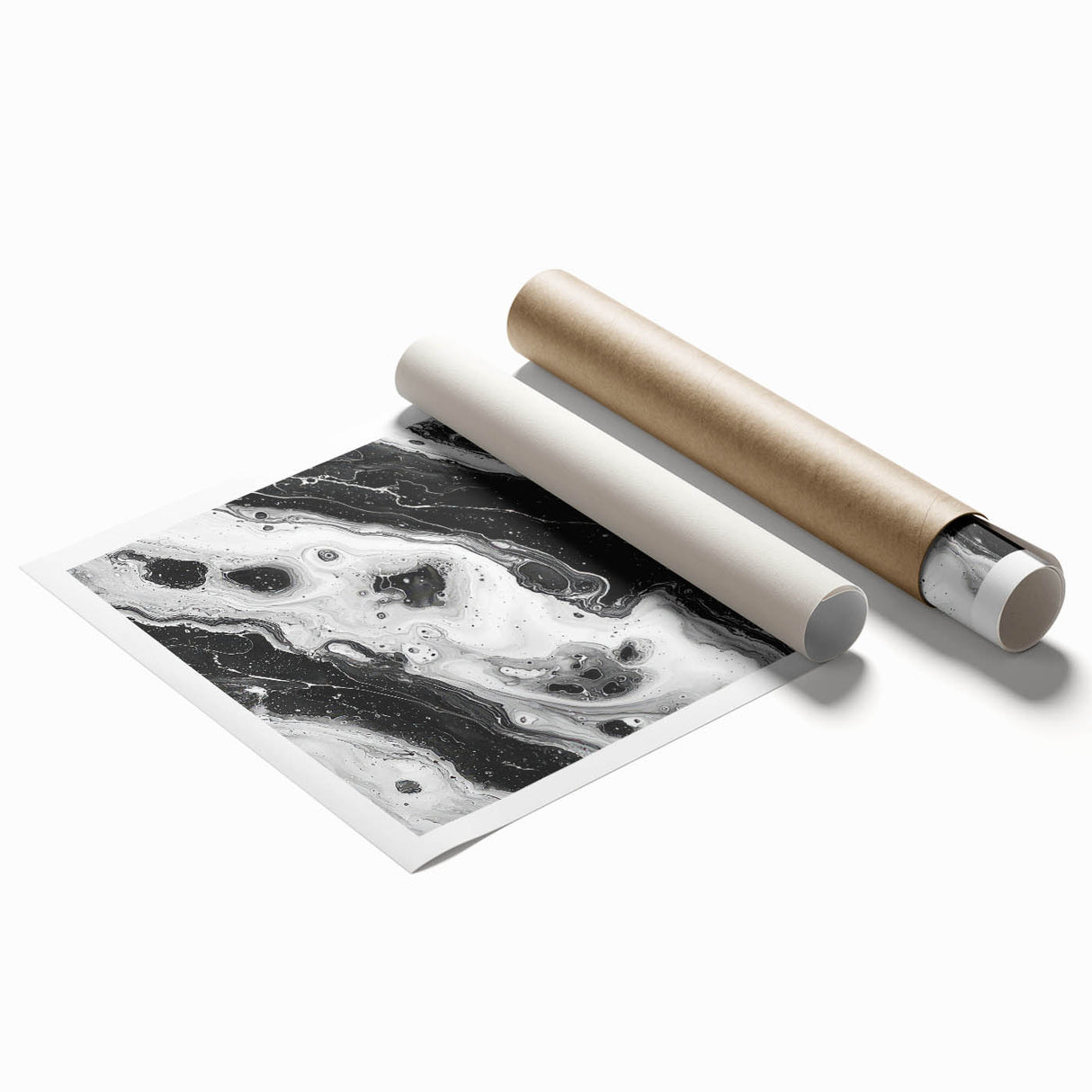 Modern Black and White Abstract Wall Art - Fluid Marble Canvas