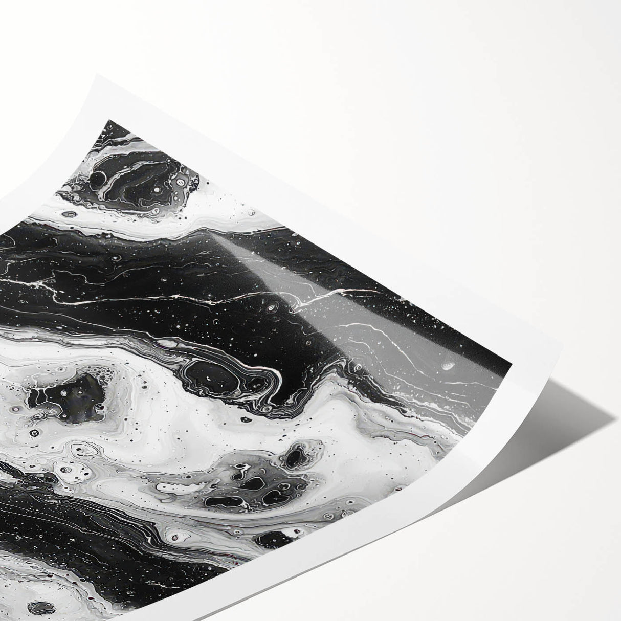 Modern Black and White Abstract Wall Art - Fluid Marble Canvas