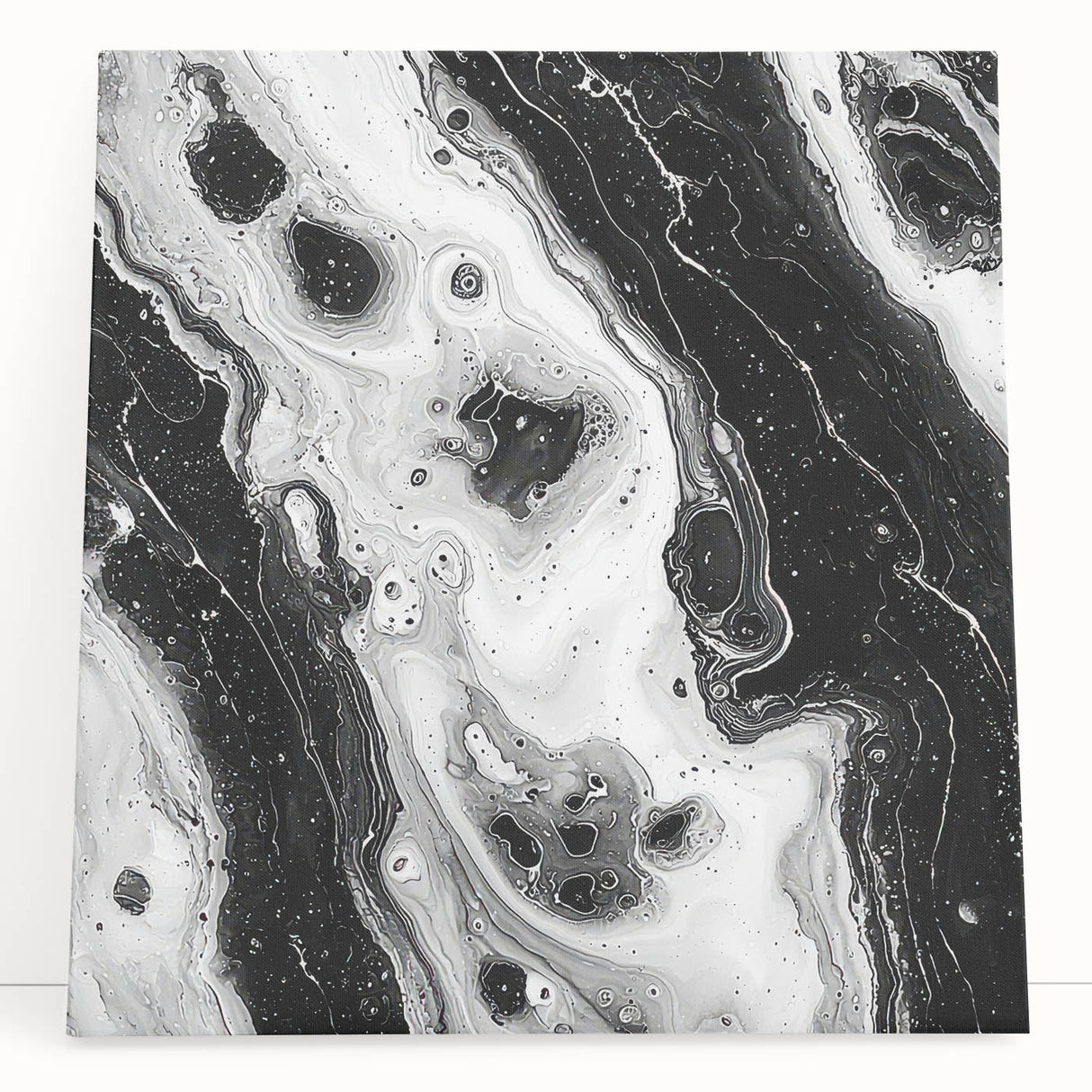 Modern Black and White Abstract Wall Art - Fluid Marble Canvas