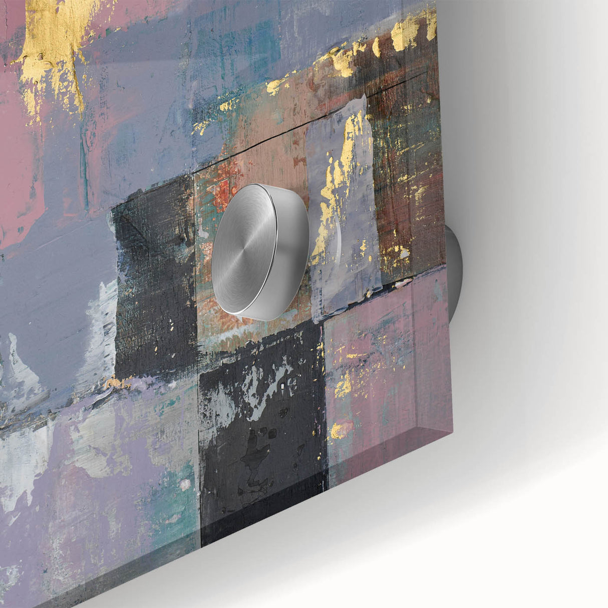 Faded Grid Luxe – Contemporary Abstract Art Piece with Gold Accents