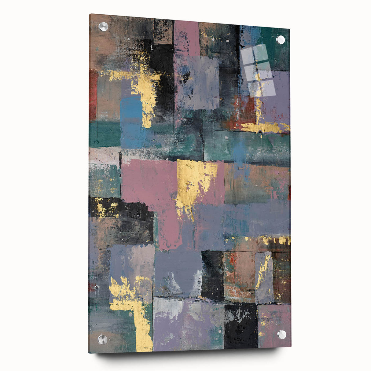 Faded Grid Luxe – Contemporary Abstract Art Piece with Gold Accents