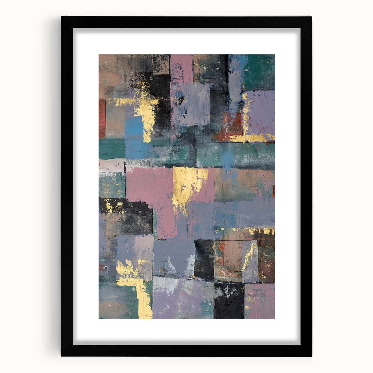 Faded Grid Luxe – Contemporary Abstract Art Piece with Gold Accents