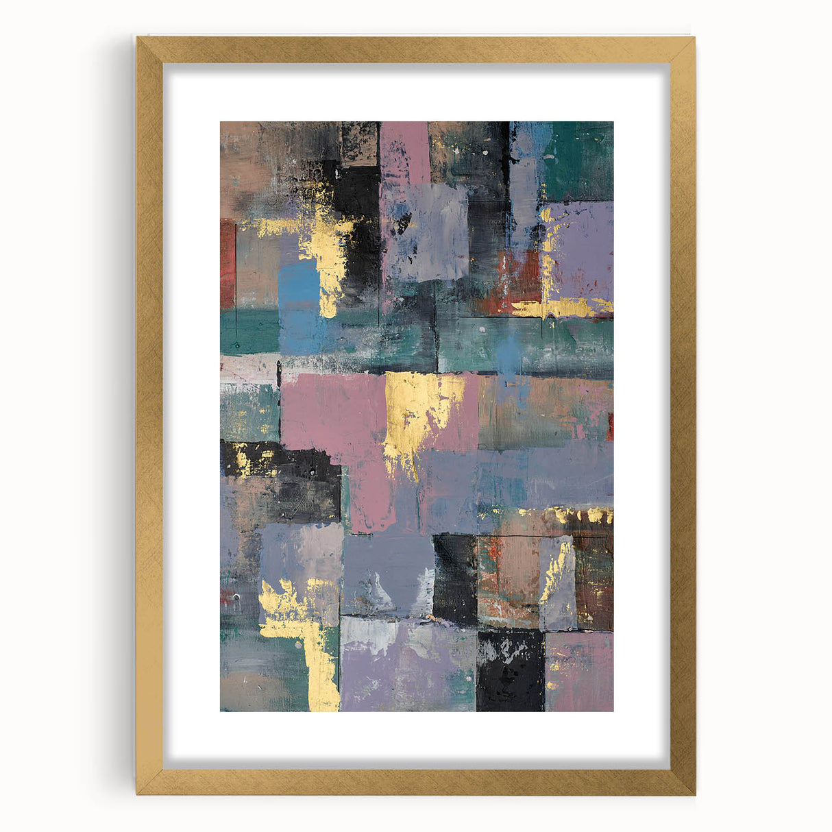 Faded Grid Luxe – Contemporary Abstract Art Piece with Gold Accents