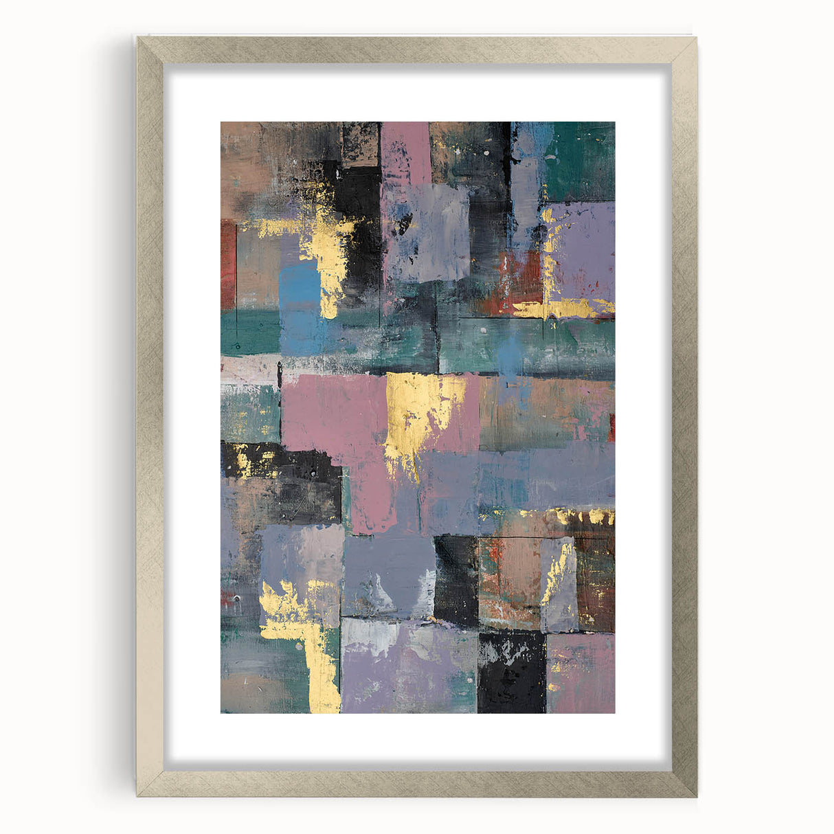 Faded Grid Luxe – Contemporary Abstract Art Piece with Gold Accents