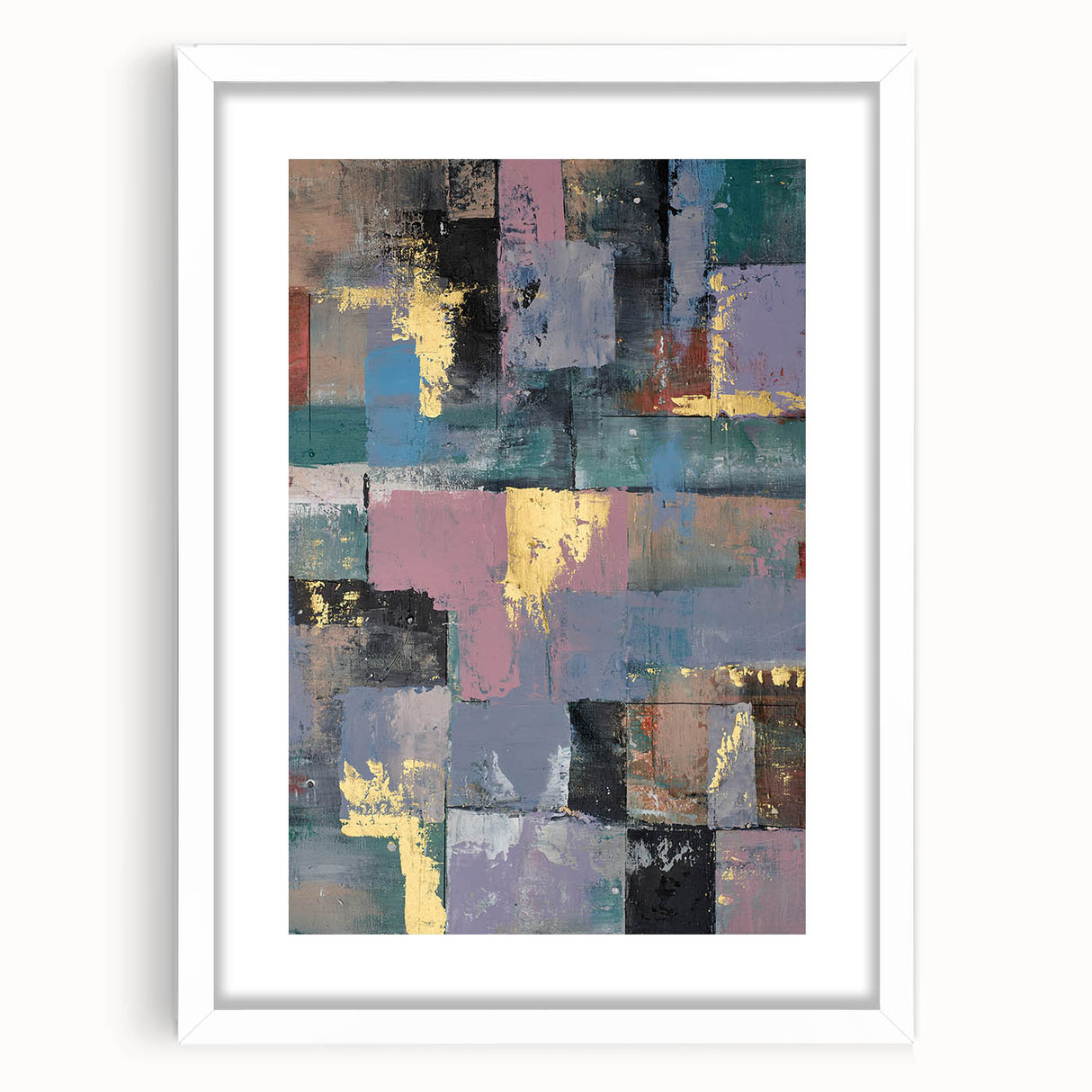Faded Grid Luxe – Contemporary Abstract Art Piece with Gold Accents