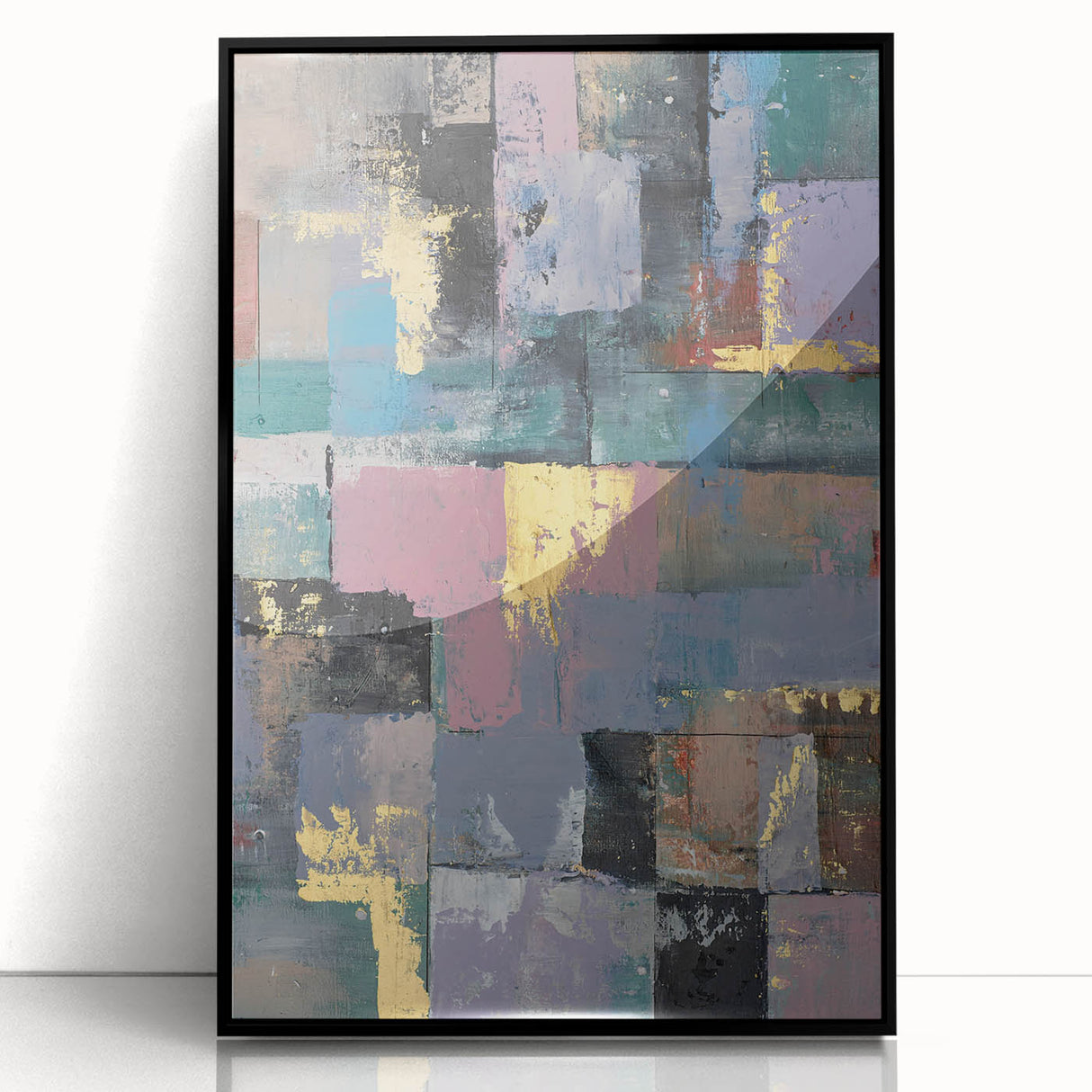 Faded Grid Luxe – Contemporary Abstract Art Piece with Gold Accents