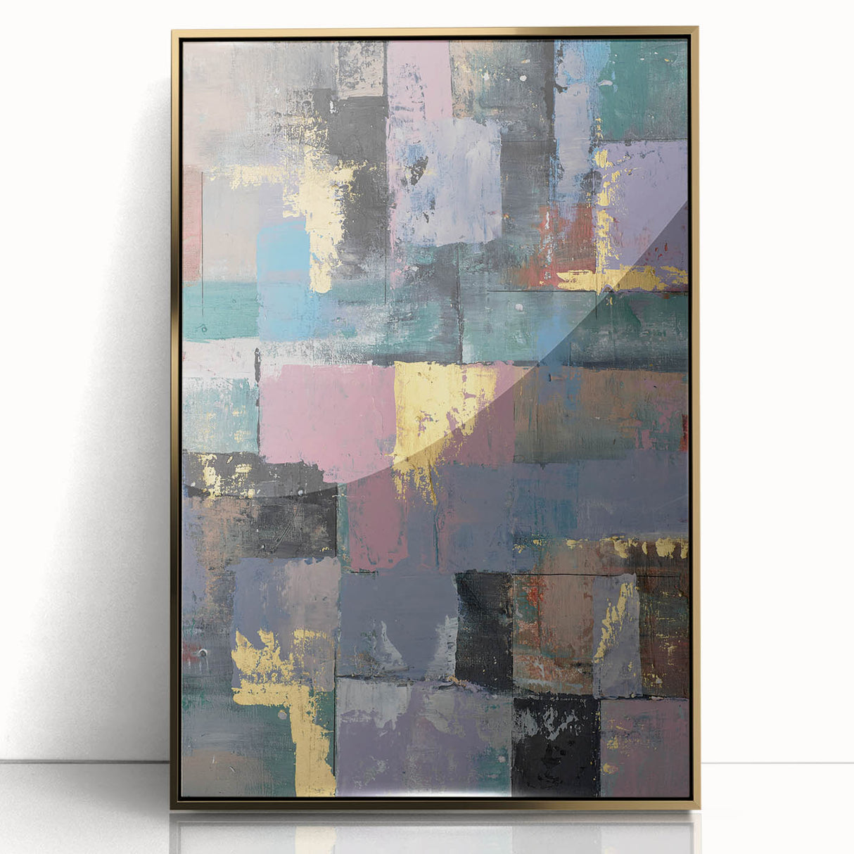 Faded Grid Luxe – Contemporary Abstract Art Piece with Gold Accents