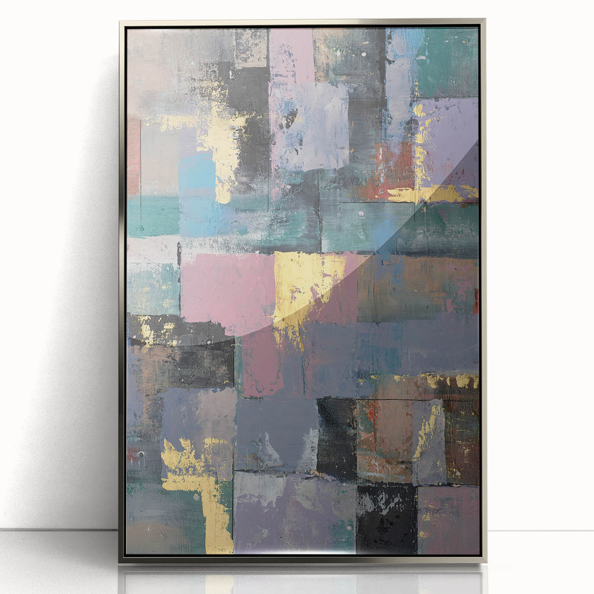 Faded Grid Luxe – Contemporary Abstract Art Piece with Gold Accents