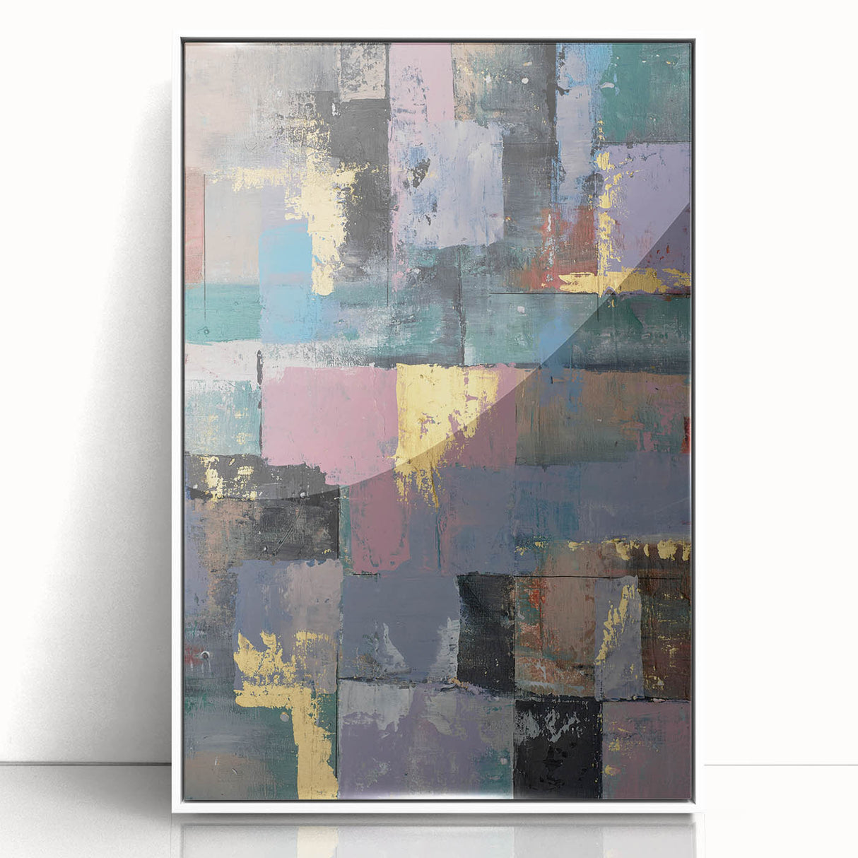 Faded Grid Luxe – Contemporary Abstract Art Piece with Gold Accents
