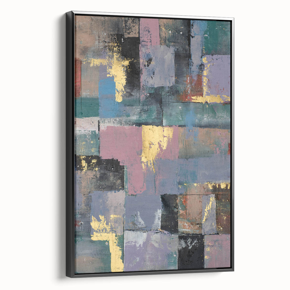 Faded Grid Luxe – Contemporary Abstract Art Piece with Gold Accents