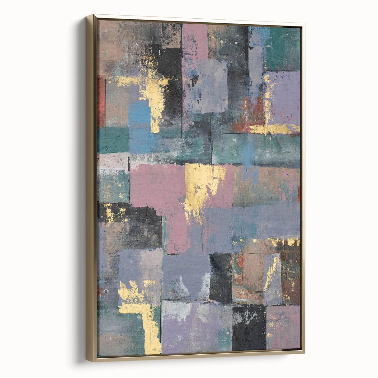 Faded Grid Luxe – Contemporary Abstract Art Piece with Gold Accents
