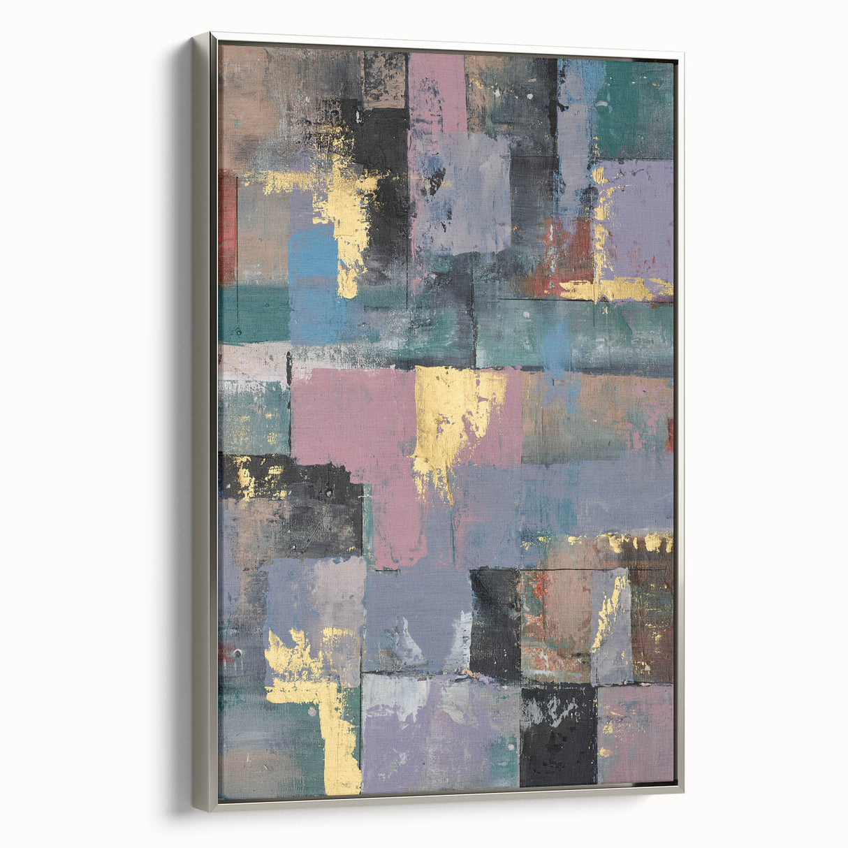 Faded Grid Luxe – Contemporary Abstract Art Piece with Gold Accents