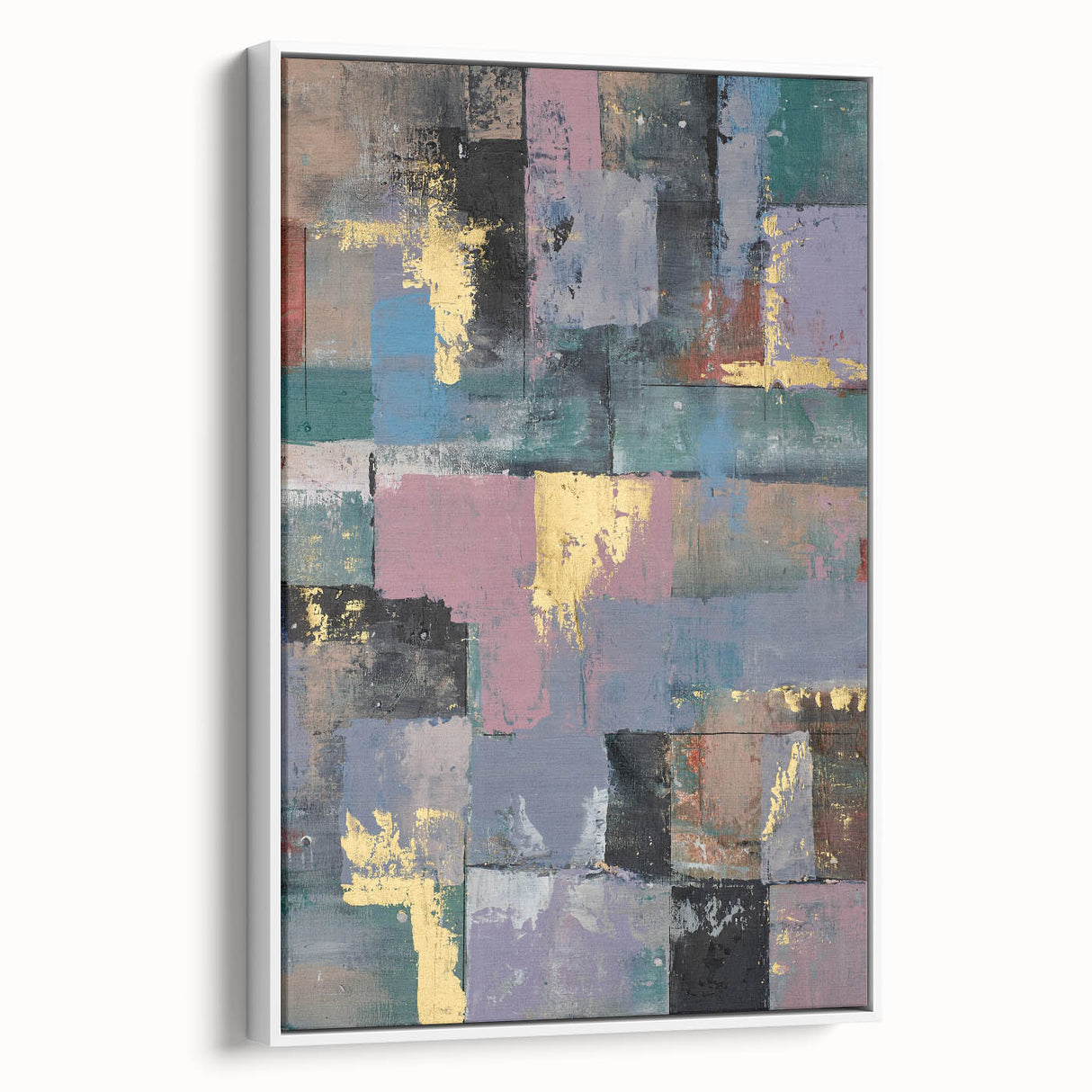 Faded Grid Luxe – Contemporary Abstract Art Piece with Gold Accents