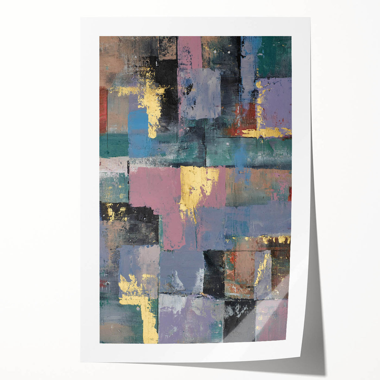 Faded Grid Luxe – Contemporary Abstract Art Piece with Gold Accents