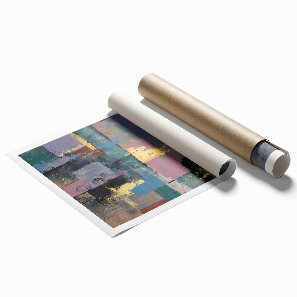 Faded Grid Luxe – Contemporary Abstract Art Piece with Gold Accents