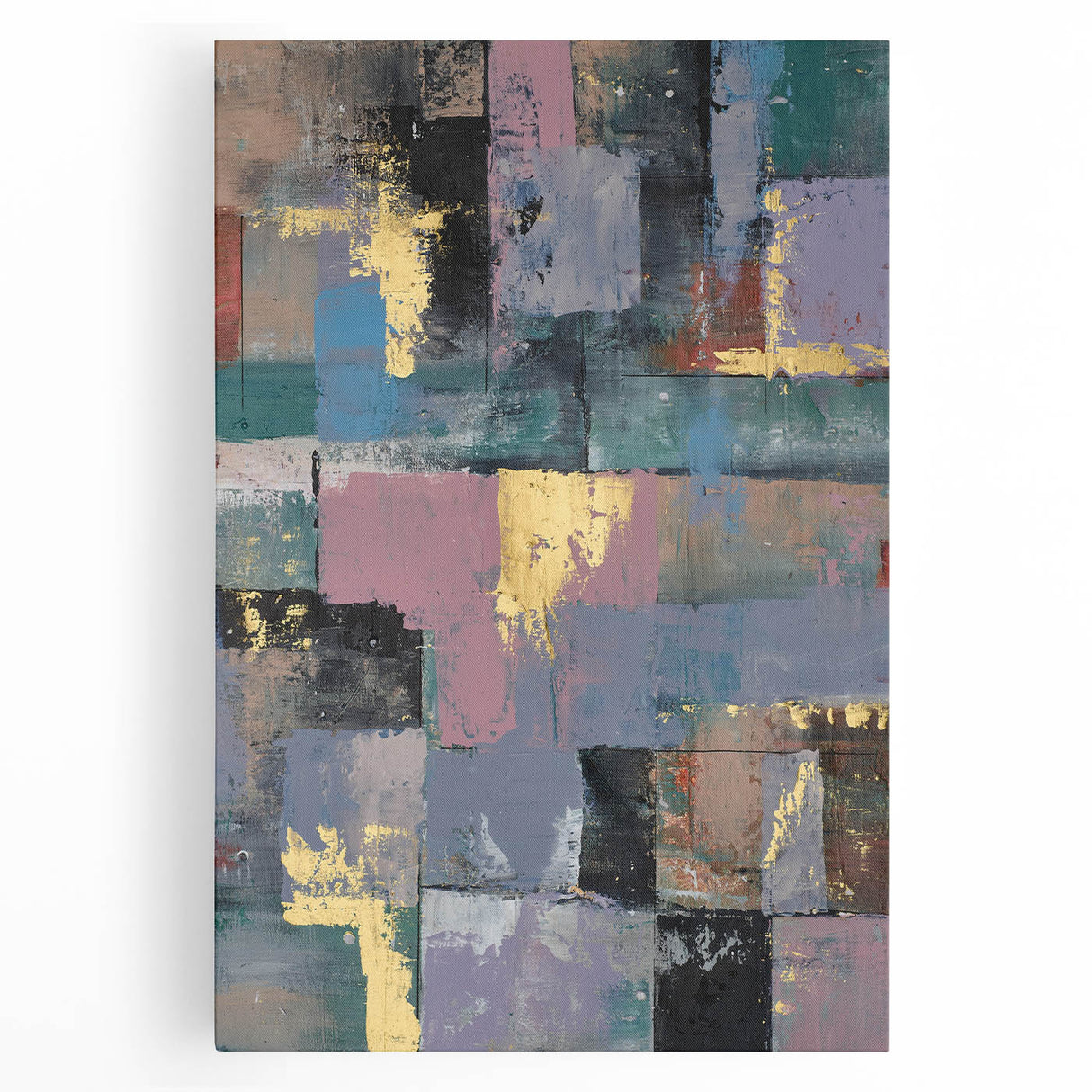 Faded Grid Luxe – Contemporary Abstract Art Piece with Gold Accents