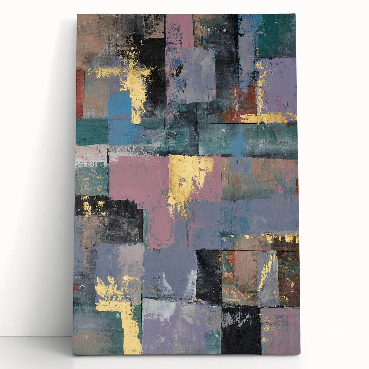 Faded Grid Luxe – Contemporary Abstract Art Piece with Gold Accents